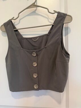 WAYRE Grey Poppy Seed Square neck button tank